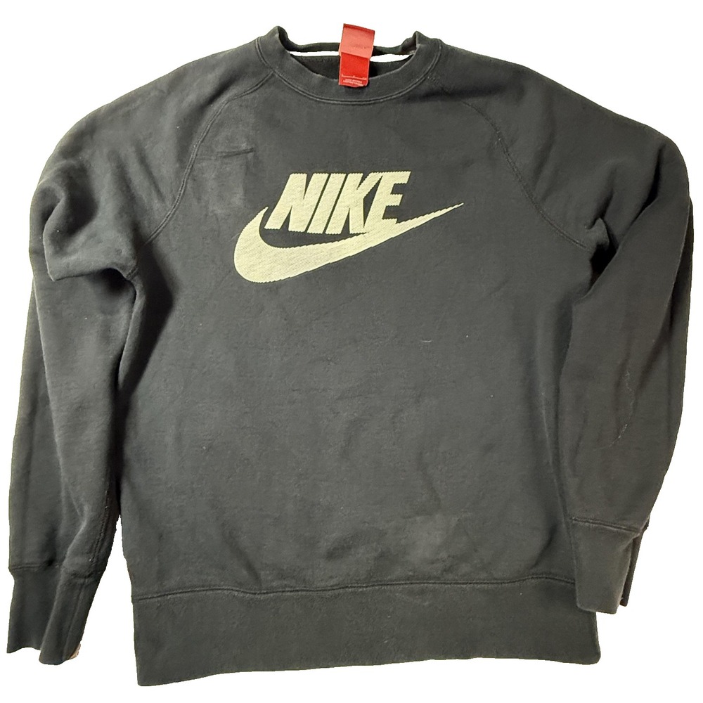 VTG Nike Y2K Sweatshirt Mens SM Black Crewneck Pullover Big Swoosh Streetwear